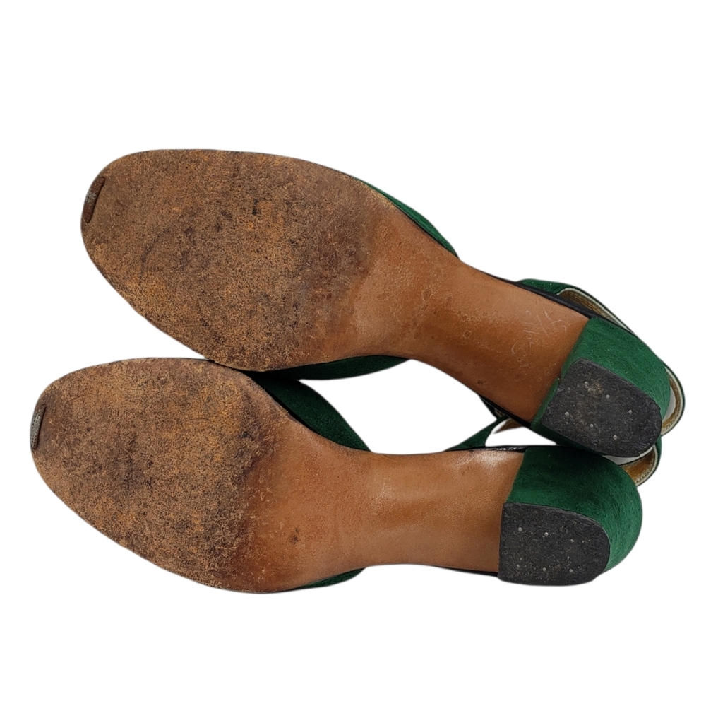 Vintage MCM Green Suede Patent Leather Heels Slingback Block Heel Mary Jane - Picture 7 of 11